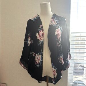 Meraki Black and Pink Floral Kimono Jacket Bundle Size Small